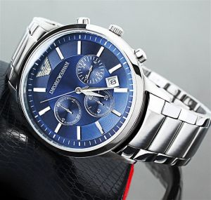 NEW GENUINE EMPORIO ARMANI MENS AR2448 WATCH BLUE DIAL STAINLESS STEEL UK