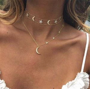 shopify accessories Boho Multilayer Choker Pendant Necklace Crystal Star Moon Chain Women Jewelry